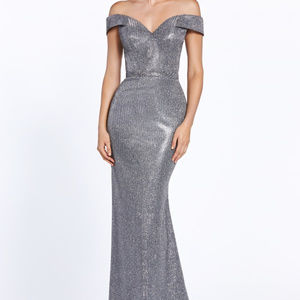 Dark-Silver Off-Shoulder Prom Long Dress